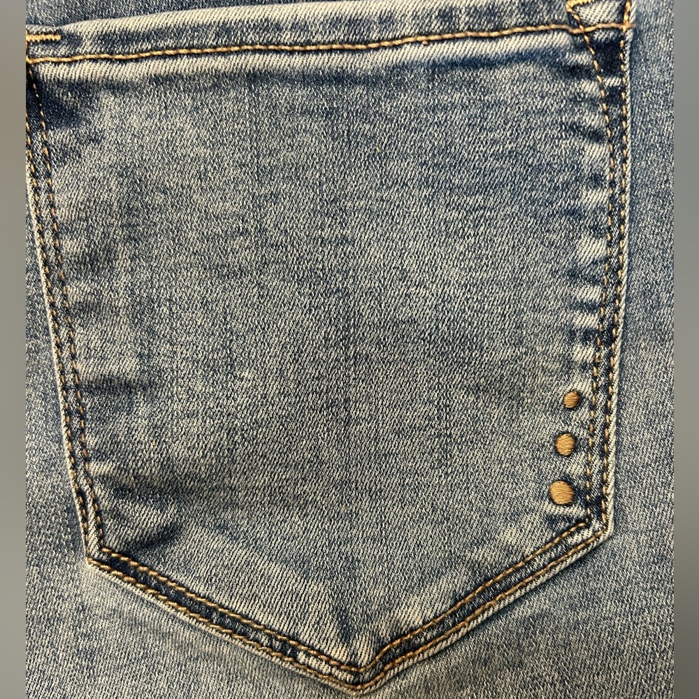 RACHEL Rachel Roy Blue Denim Jeans w Gold Tone Chain Accent at Waist Sz 8/29 EUC - Picture 9 of 12